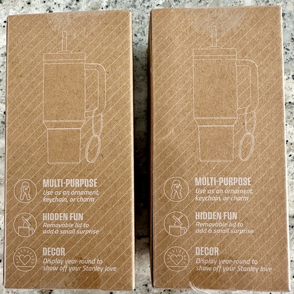 2 STANLEY mini quencher Water Bottle Keychain Christmas Ornament Charm Set of 2 - Picture 6 of 10